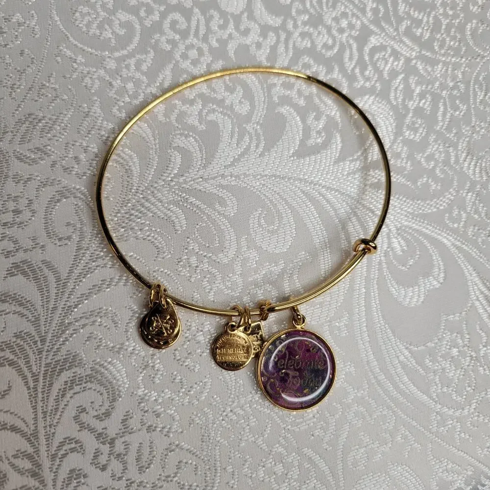 Alex and Ani womens bracelet Celebrate Today charm gold tone inspirational quote